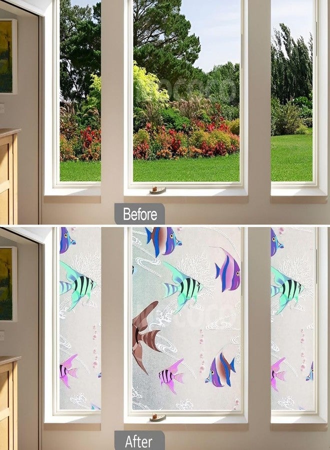 MOCOCO ملصق زجاجي ملون فاخر من الفينيل من MOCOCO (24 × 48 بوصة) - فيلم زخرفي ذاتي اللصق، ورق جدران معتم لتغطية الزجاج والنوافذ والأبواب والمكاتب والمنازل. | مضاد للأشعة فوق البنفسجية. سمكة حوض السمك - Image 4